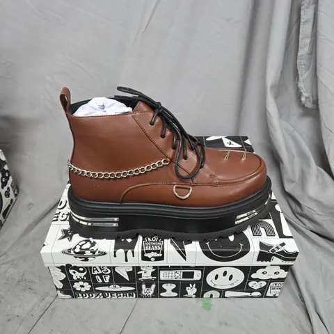 BOXED KOI THE SILENCE PLATFORM GRUNGE BOOTS IN BROWN - SIZE 9