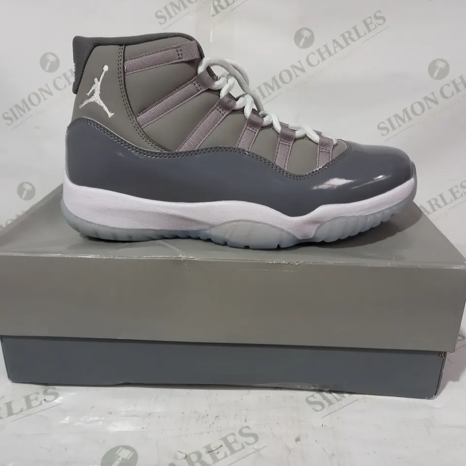 BOXED PAIR OF NIKE AIR JORDAN 11 RETRO SHOES IN GREY UK SIZE 9.5