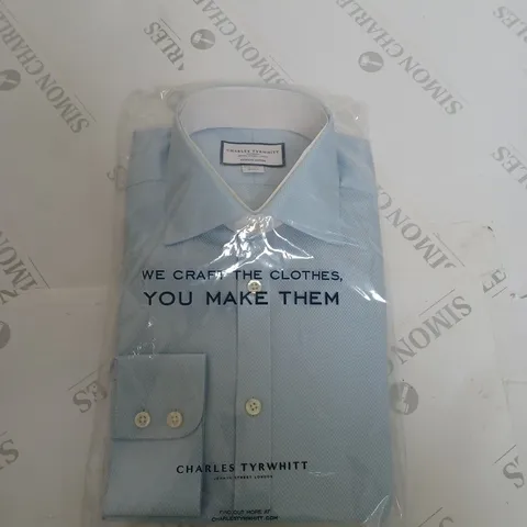 CHARLES TYRWHITT LIGHT BLUE EGYPTIAN COTTON HUDSON WEAVE EXTRA SLIM FIT SHIRT