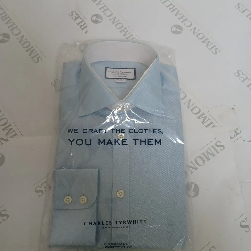 CHARLES TYRWHITT LIGHT BLUE EGYPTIAN COTTON HUDSON WEAVE EXTRA SLIM FIT SHIRT  