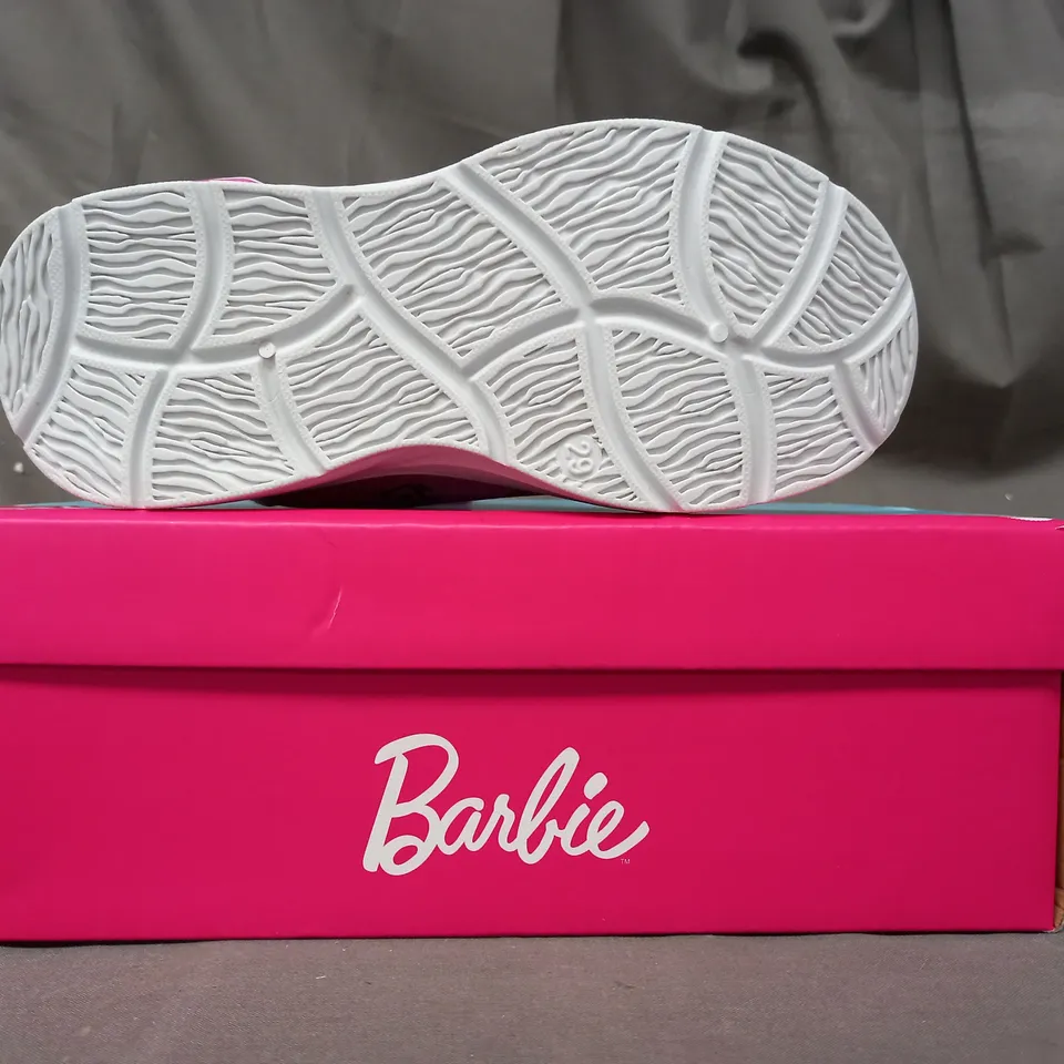 BOXED PAIR OF BARBIE KIDS SHOES IN PINK/PRISMATIC UK SIZE 11