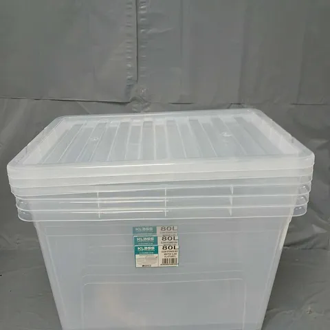 3 KLASS 80L CLEAR STORAGE BOXES WITH LIDS