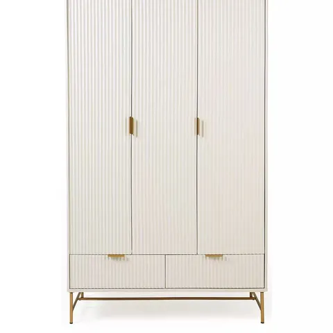 BOXED CORA 3 DOOR, 2 DRAWER WARDROBE - IVORY/BRASS (3 BOXES)