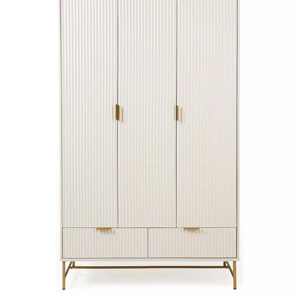 BOXED CORA 3 DOOR, 2 DRAWER WARDROBE - IVORY/BRASS (3 BOXES) RRP £419