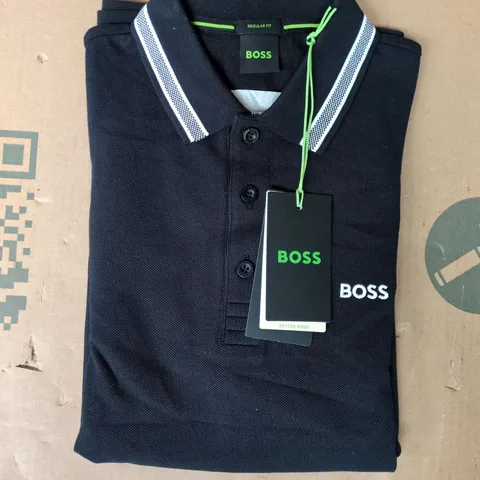 BOSS SLOW SLEEVE REGULAR FIT POLO TOP IN BLACK SIZE SMALL
