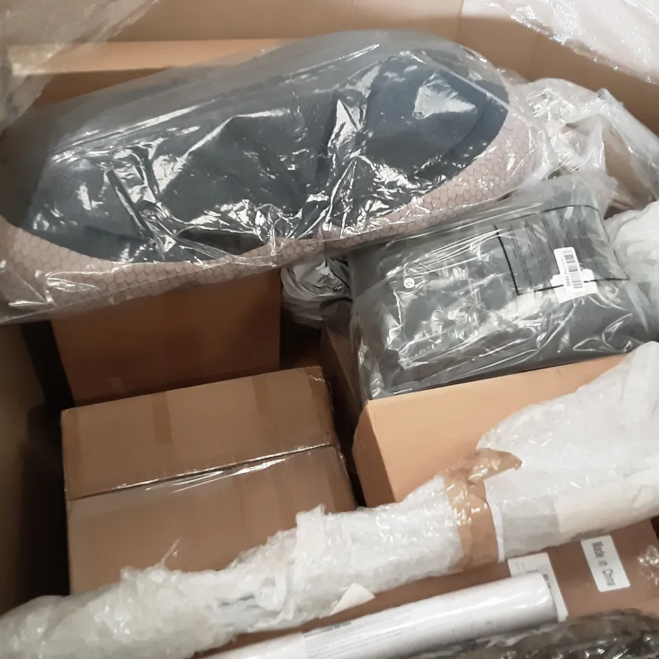 PALLET OF ASSORTED PRODUCTS INCLUDING SOUNDBAR WITH POWER ADAPTER, RIDUCNA SHIATSU FOOT MASSAGER, MOMCOZY RETRACTABLE BABY GATE, JOYELF PET BED, YOOFOR 