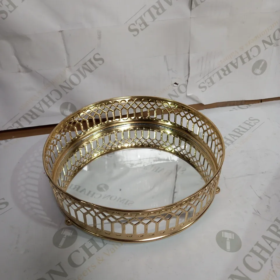 MELODY MANSION GOLD MIRRORED VINTAGE DRESSING TRAY WITH ANTIQUE BRASS EFFECT 
