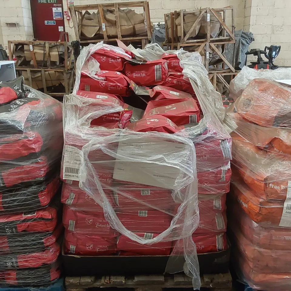 PALLET CONTAINING A LARGE QUANTITY OF CHARCOAL BRIQUETTE BAGS 