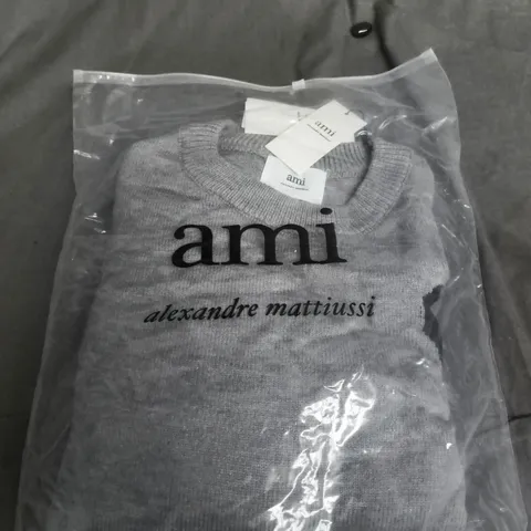 AMI ALEXANDRE MATTIUSSI GREY KNIT JUMPER - SIZE M