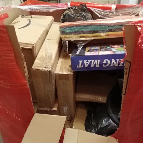 PALLET OF ASSORTED HOUSEHOLD GOODS AND PRODUCTS TO INCLUDE; BABY PRODUCTS, BATHROOM MIRROR, BOXED FURNITURE ETC