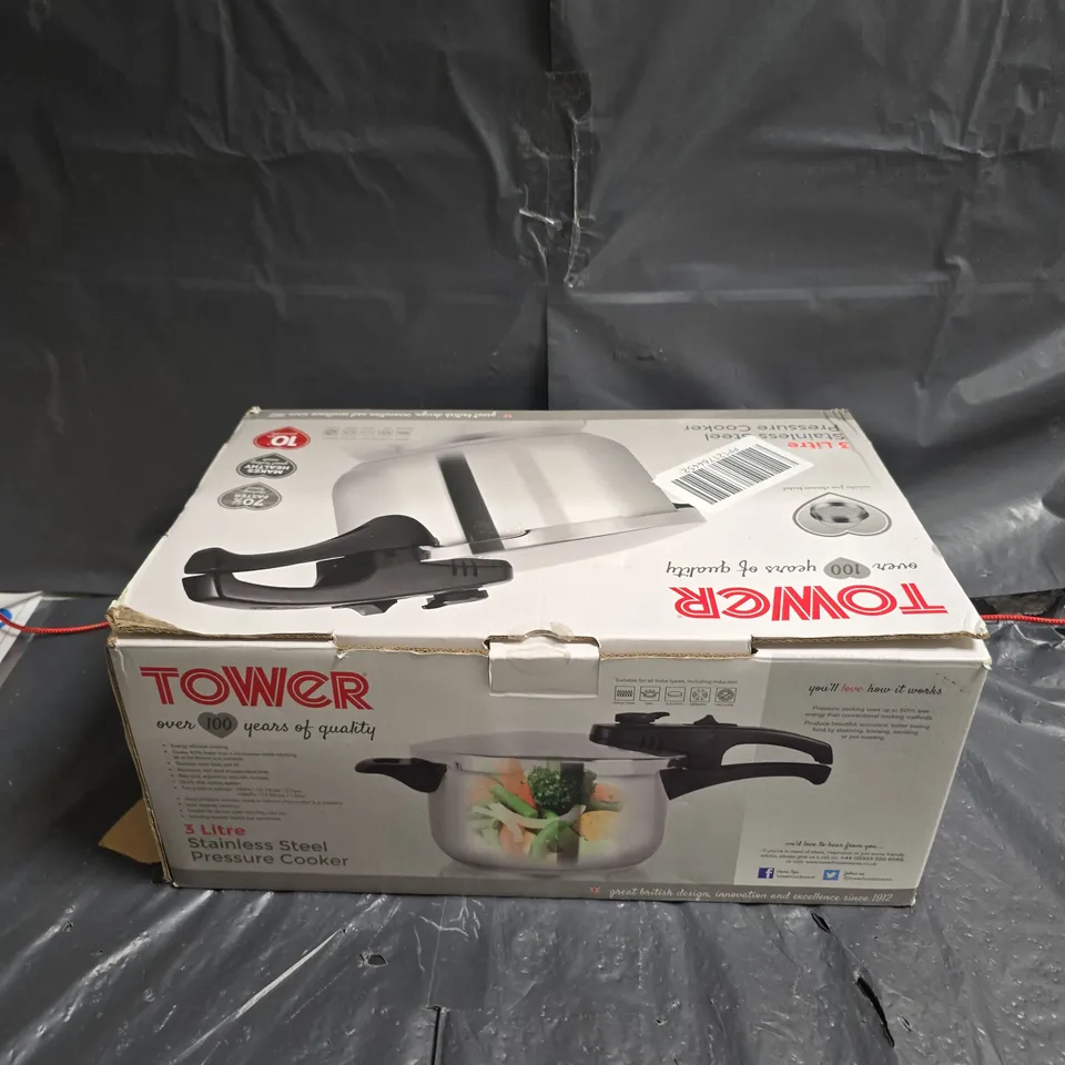 TOWER 3 LITRE STAINLESS STEEL PRESSURE COOKER – BOXED