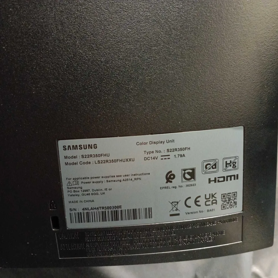 SAMSUNG 22" COMPUTER MONITOR S22R350FH – BLACK, ON STAND