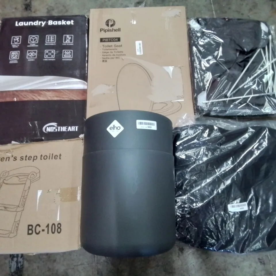 PALLET OF ASSORTED HOUSEHOLD ITEMS TO INCLUDE LAUNDRY BASKET, ELHO PLANTERS AND TOILET SEATS