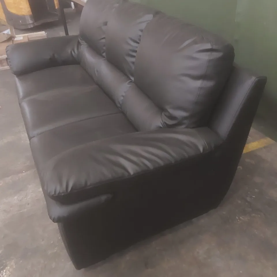 DESIGNER 3 SEATER BLACK LEATHER UPHOLSTERED SOFA