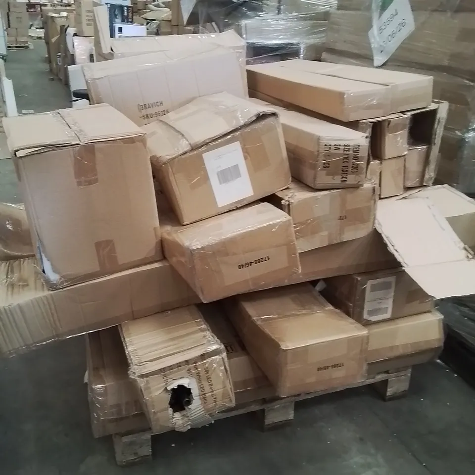 PALLET OF ASSORTED HOUSEHOLD GOODS AND PRODUCTS TO INCLUDE;MULTIPLE CHRISTMAS BLOSSED LED CHRISTMAS TREES,COCO MELON SAND POSTERS,LED STRIP LIGHTS 