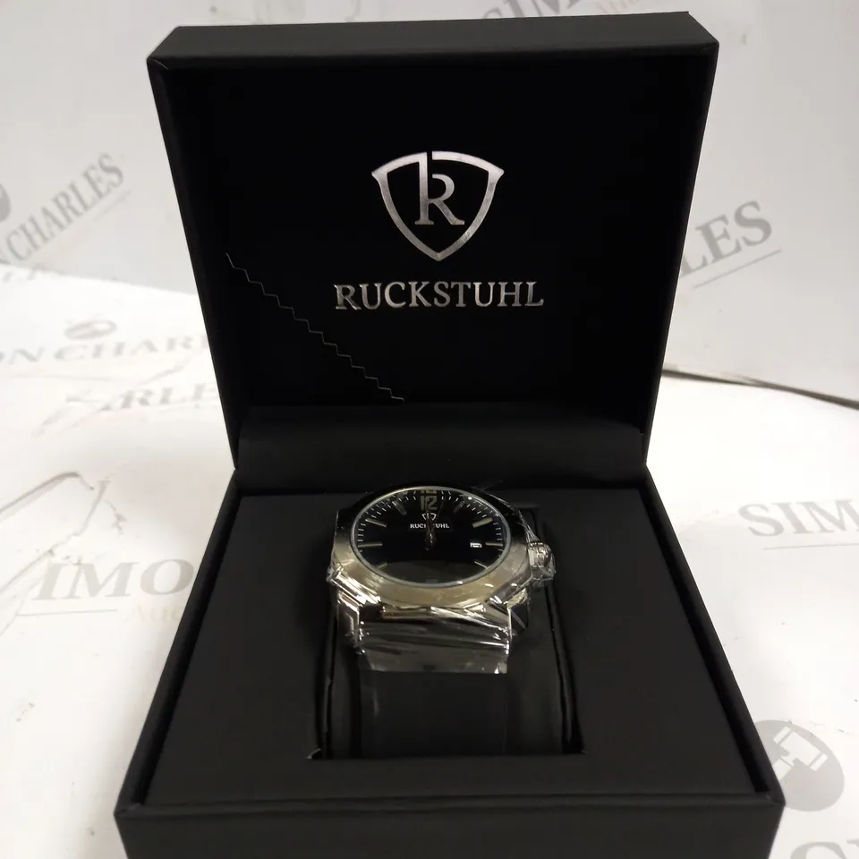 MEN’S RUCKSTUHL R180 WATCH – DATE FUNCTION – BLACK DIAL – CURVED SCRATCH RESISTANT CRYSTAL GLASS