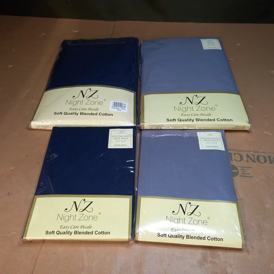 LOT OF 2 PAIRS OF NIGHTZONE PILLOW CASES AND DOUBLE FITTED SHEETS (1 NAVY AND 1 GREY)