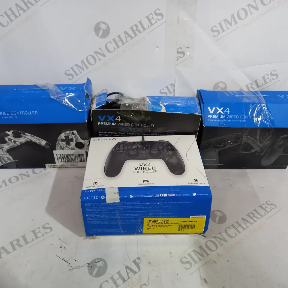 BOX OF FOUR ASSORTED WIRED VX4 GAMING CONTROLLERS FOR PS4