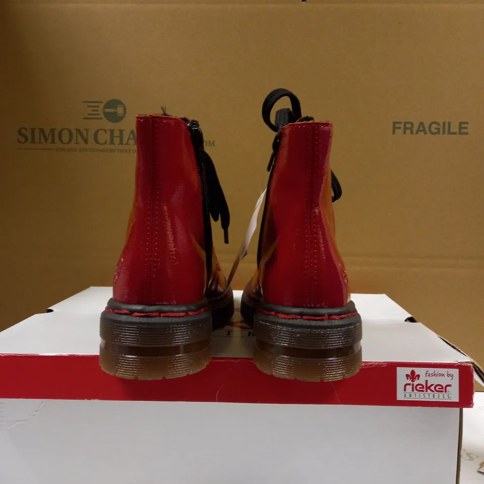 RIEKER LACE-UP ANKLE BOOTS-RED UK SIZE 4