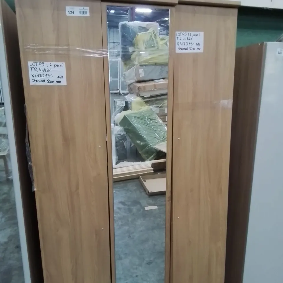 DESIGNER SHERWOOD 3 DOOR WARDROBE LIGHT OAK EFFECT/MIRRORED (2 SECTIONS)