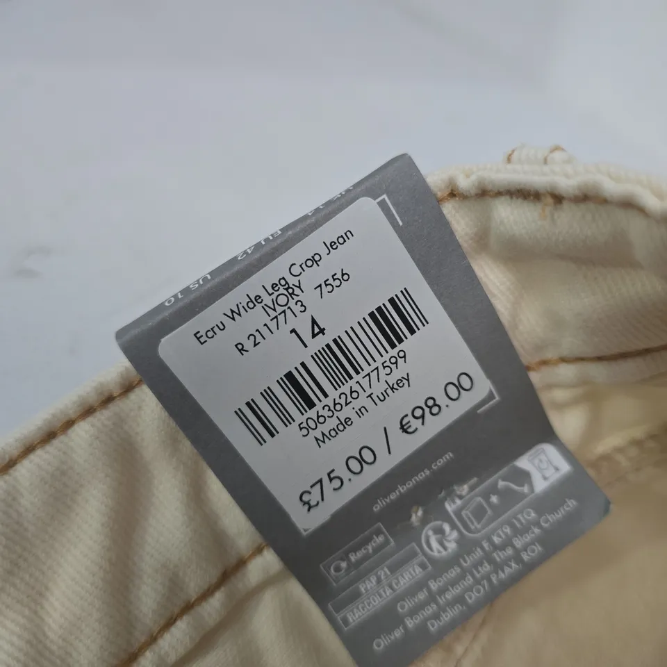 OLIVER BONAS WIDE LEG CROP JEANS – CREAM, UK 14