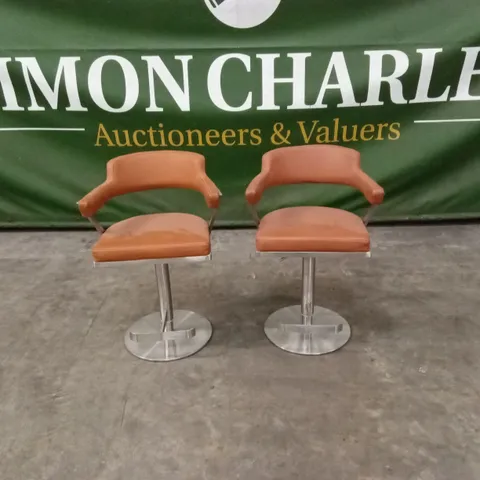 SET OF 2 FIRENZA BAR STOOLS IN TAN PU LEATHER AND CHROME BASE