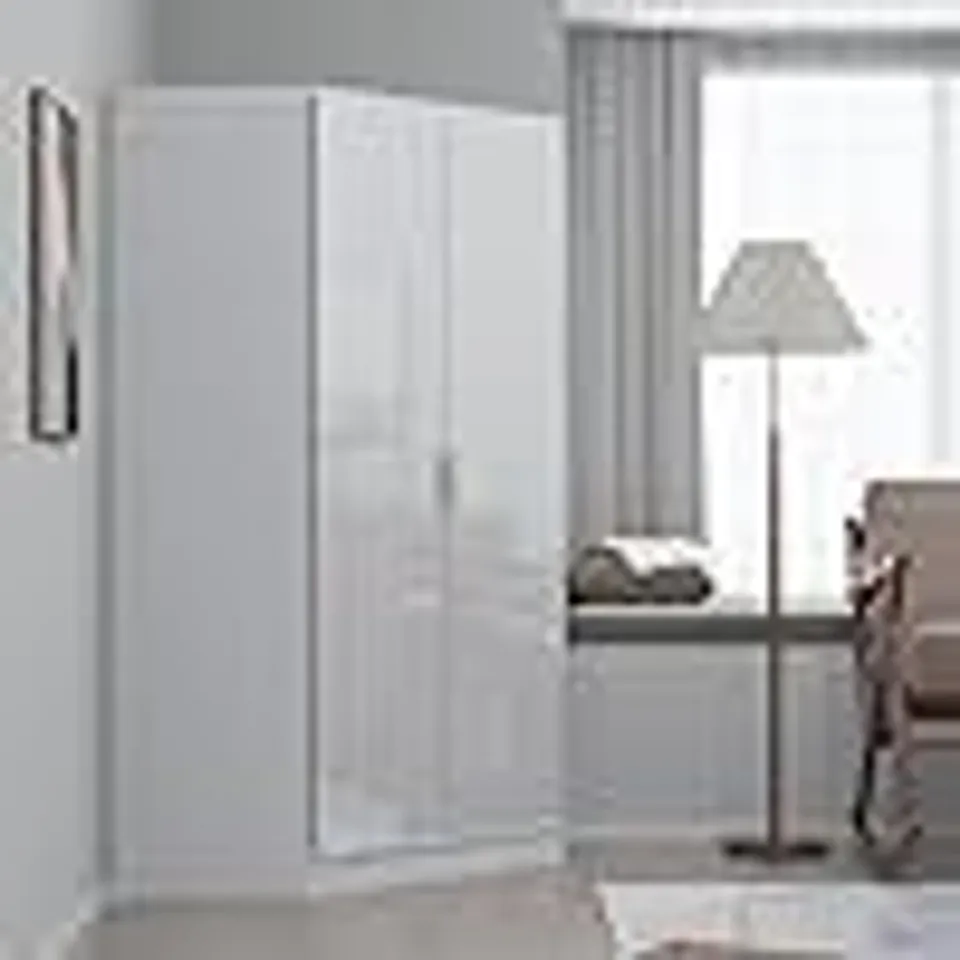 BOXED REFLECT 2 DOOR CORNER WARDROBE | WHITE GLOSS & MATT WHITE |H: 180CM X W: 103CM X D: 103CM (3 BOXES)
