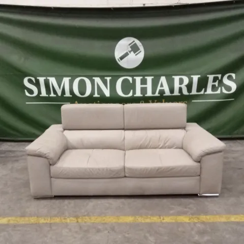 BRADY 100% PREMIUM LEATHER 3 SEATER SOFA - GREY