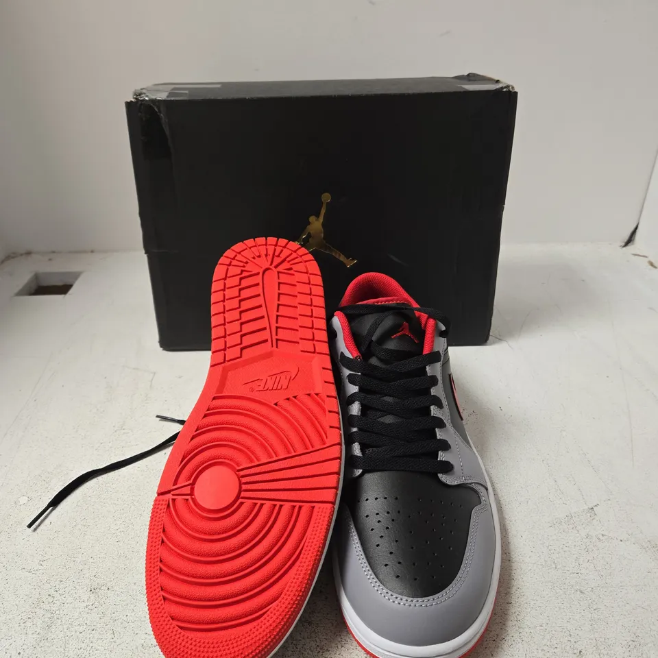 AIR JORDAN 1 LOW SNEAKERS – BLACK/FIRE RED/CEMENT GREY, UK 11 (EU 46)