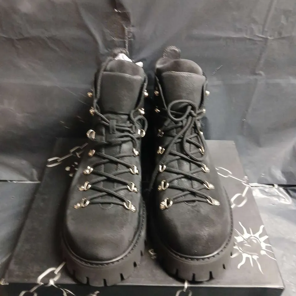 BOXED PAIR OF KOI BLACK LEATHER HIKING BOOTS – MEN'S FOOTWEAR - UK SIZE 12