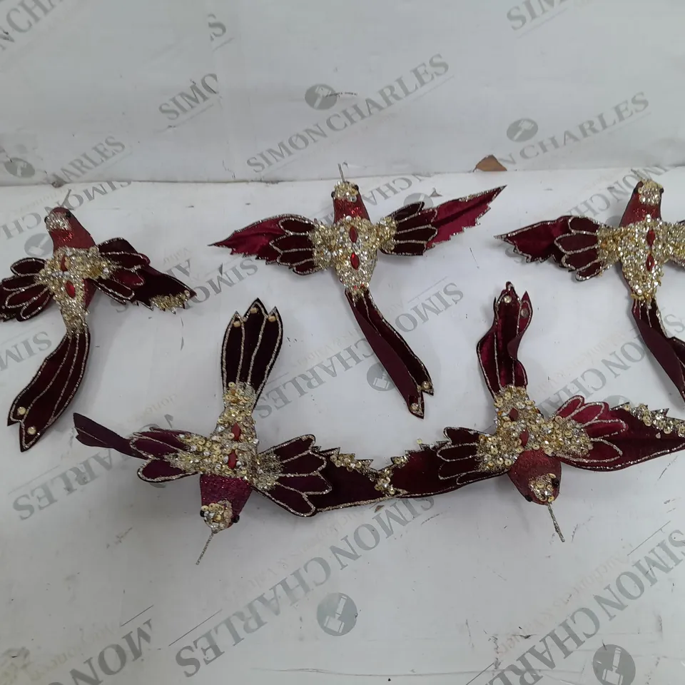 DECORATIVE BIRD CLIPS - CRIMSON/GOLD X5