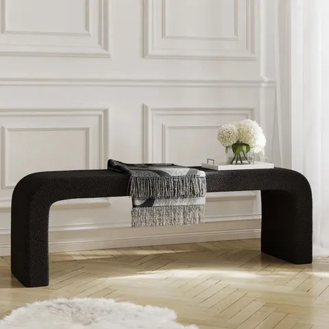 BRAND NEW BOXED HOMESDIRECT365 LARGE BLACK BOUCLE CURVED DINING BENCH - 152CM -