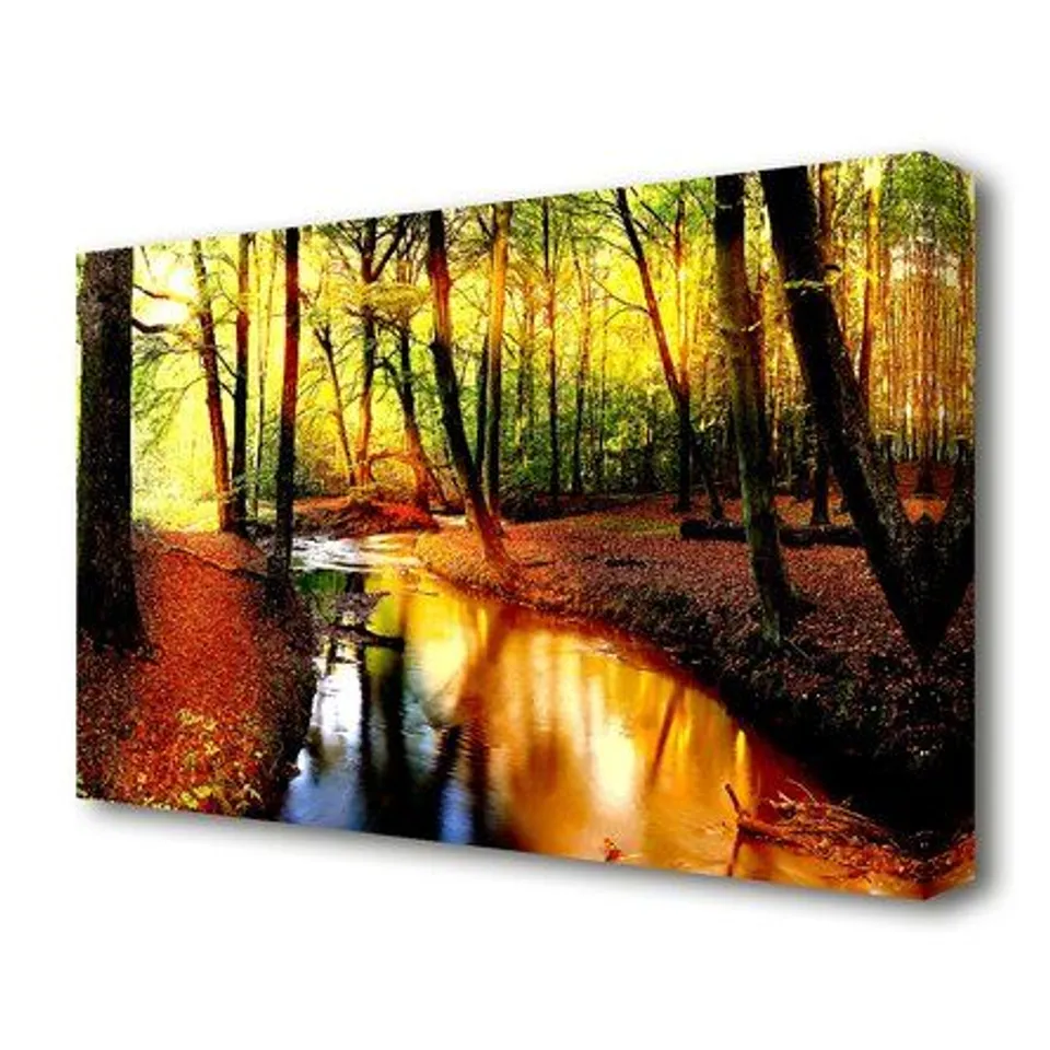IMPRESSIVE AUTUMN STREAM FOREST CANVAS PRINT WALL