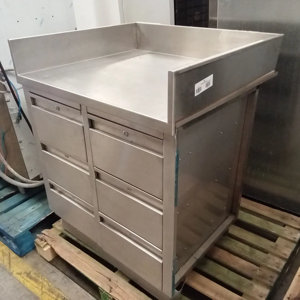 STAINLESS STEEL WALL BENCH WITH 6 DRAWERS, 880 X 790mm