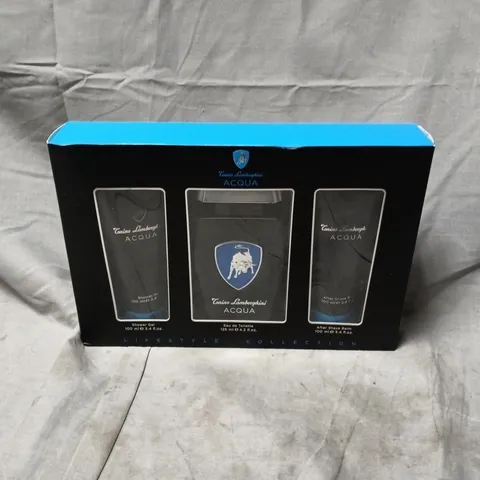 BOXED TONINO LAMBORGHINI ACQUA 125ML EDT + 100ML S/G + 100ML AFTERSHAVE BALM GIFT SET