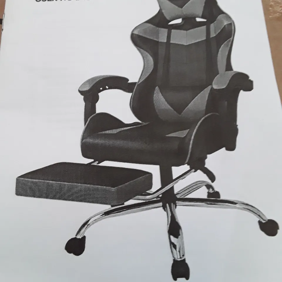 BOXED RACING OFFICE CHAIR WITH FOOTREST  - RED/BLACK LEATHER