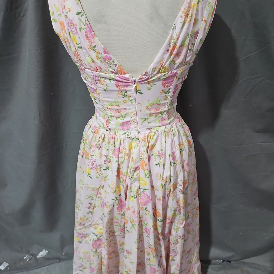 HOUSE OF CB PINK FLORAL MIDI DRESS – WOMEN'S SIZE S (UK 8-10)