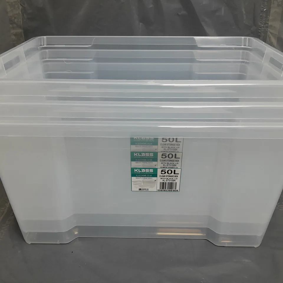 KLASS SET OF 3 X 50L CLEAR STORAGE BOXES WITH LIDS