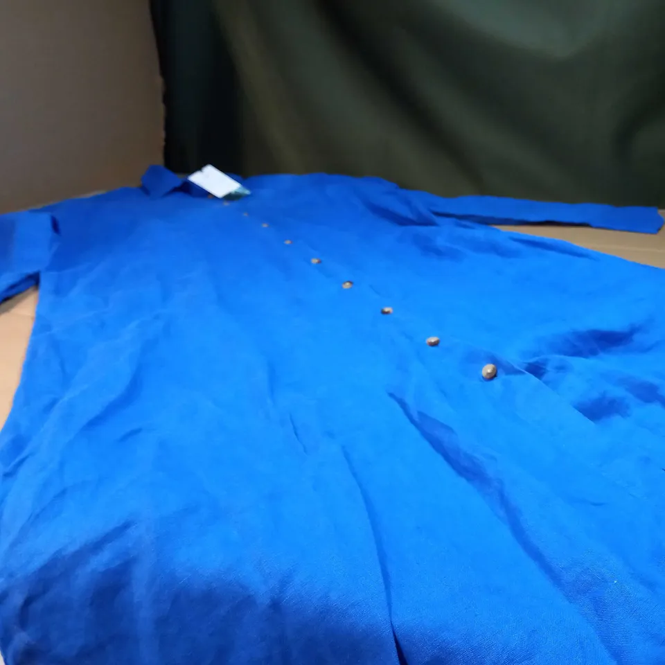 M&S ROYAL BLUE PUE LINEN OVERSIZED SHIRT BEACHWEAR - MEDIUM
