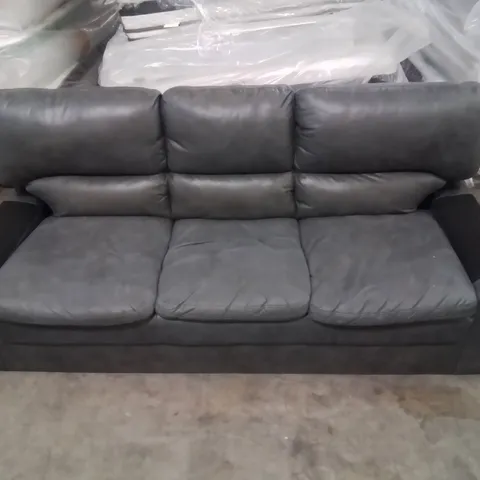 QUALITY DESIGNER 3 SEATER FABRIC UPHOLSTERED SOFA -DARK GREY- (CUSHION ARMS MISSING)