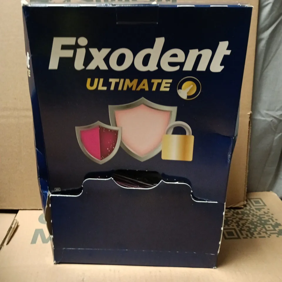 BOX OF APPROXIMATELY 20 SAMPLE SIZE TUBES OF FIXODENT ULTIMATE DENTURE FIXING CREAM