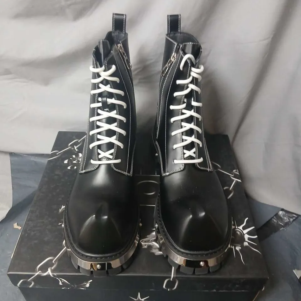 KOI BLACK LEATHER COMBAT BOOTS, UK 9 (US 10, EU 43)