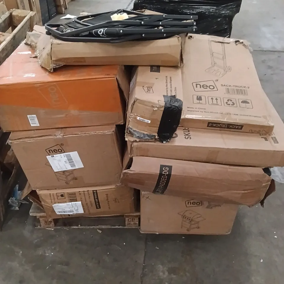 PALLETT OF ASSORTED GOODS - SACK TRUCK, SIDE TABLE, FAN
