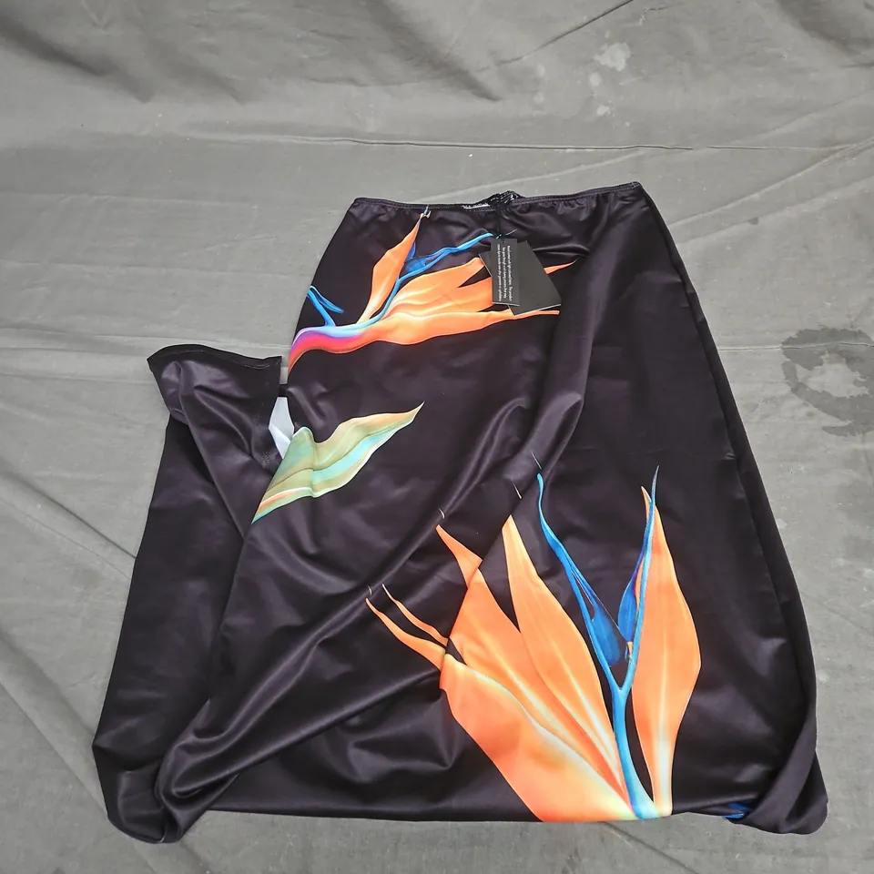 SOUTH BEACH SPLIT LEG MAXI SKIRT IN BLACK TROPICAL SIZE 8
