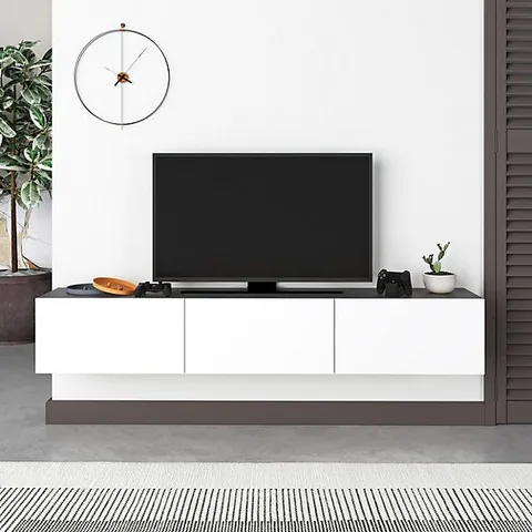 BOXED FRANCY MODERN TV UNIT WALL MOUNTED - WHITE/ANTHRACITE (2 BOXES)