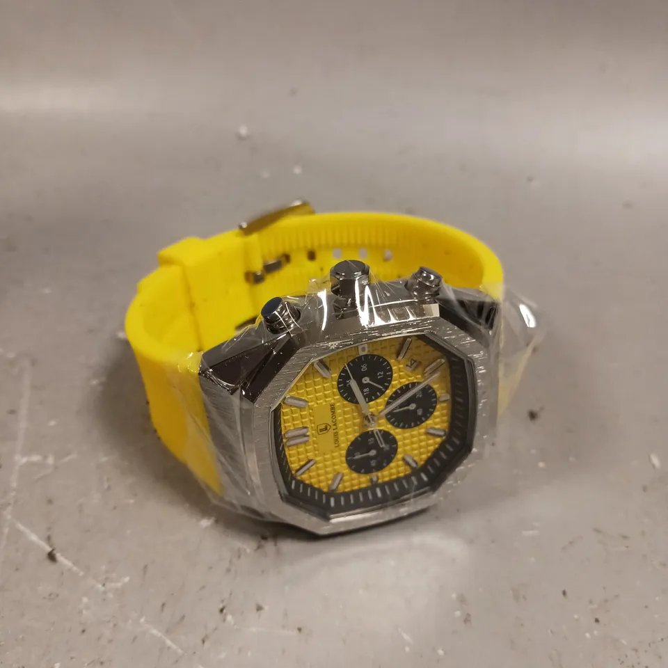 MENS LOUIS LACOMBE CHRONGRAPH YELLOW DIAL WATCH WITH SUB DIALS 