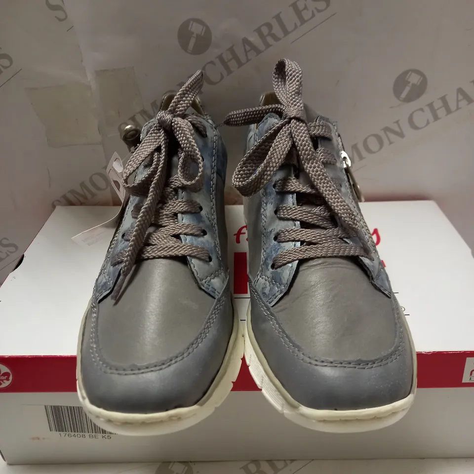 RIEKER ANISTRESS METALLIC BLUE LACE UP TRAINERS - SIZE 5