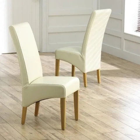 BOXED OPHELIA CO. ROMA UPHOLSTERED DINING CHAIR SOLID WOOD SET OF 2, CREAM