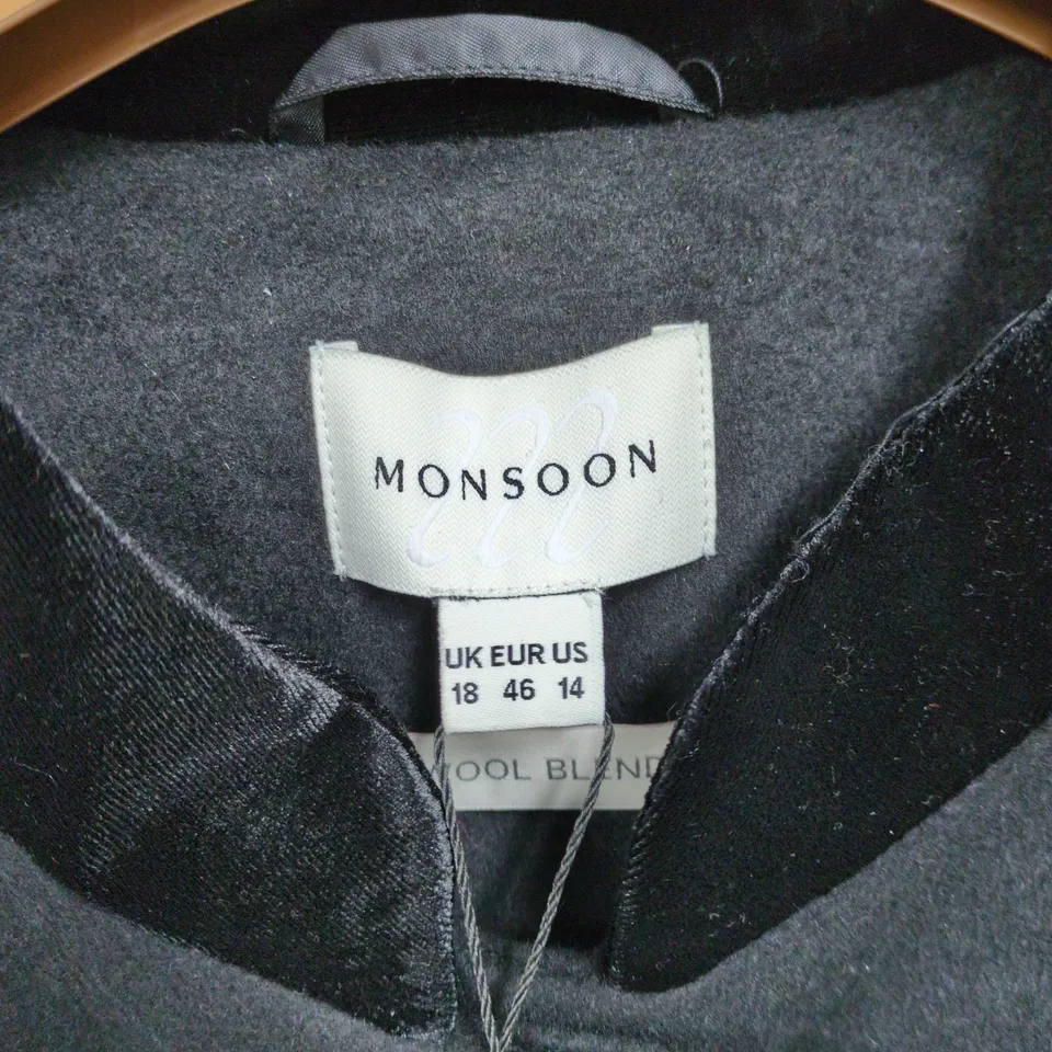 MONSOON WOOL BLEND COAT, BLACK, UK 18 (EU 46, US 14) – WOMEN'S