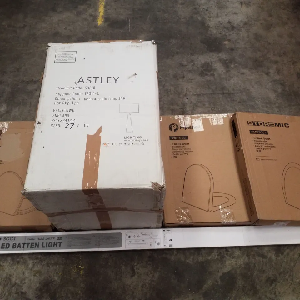 PALLET CONTAINING ASSORTED PRODUCTS INCLUDING TOILET SEATS, TABLE LAMP & LED BATTEN LIGHT